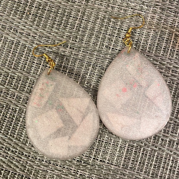 XMAS Handmade Festive Large Holiday Earrings White Teardrop - Picture 4 of 10